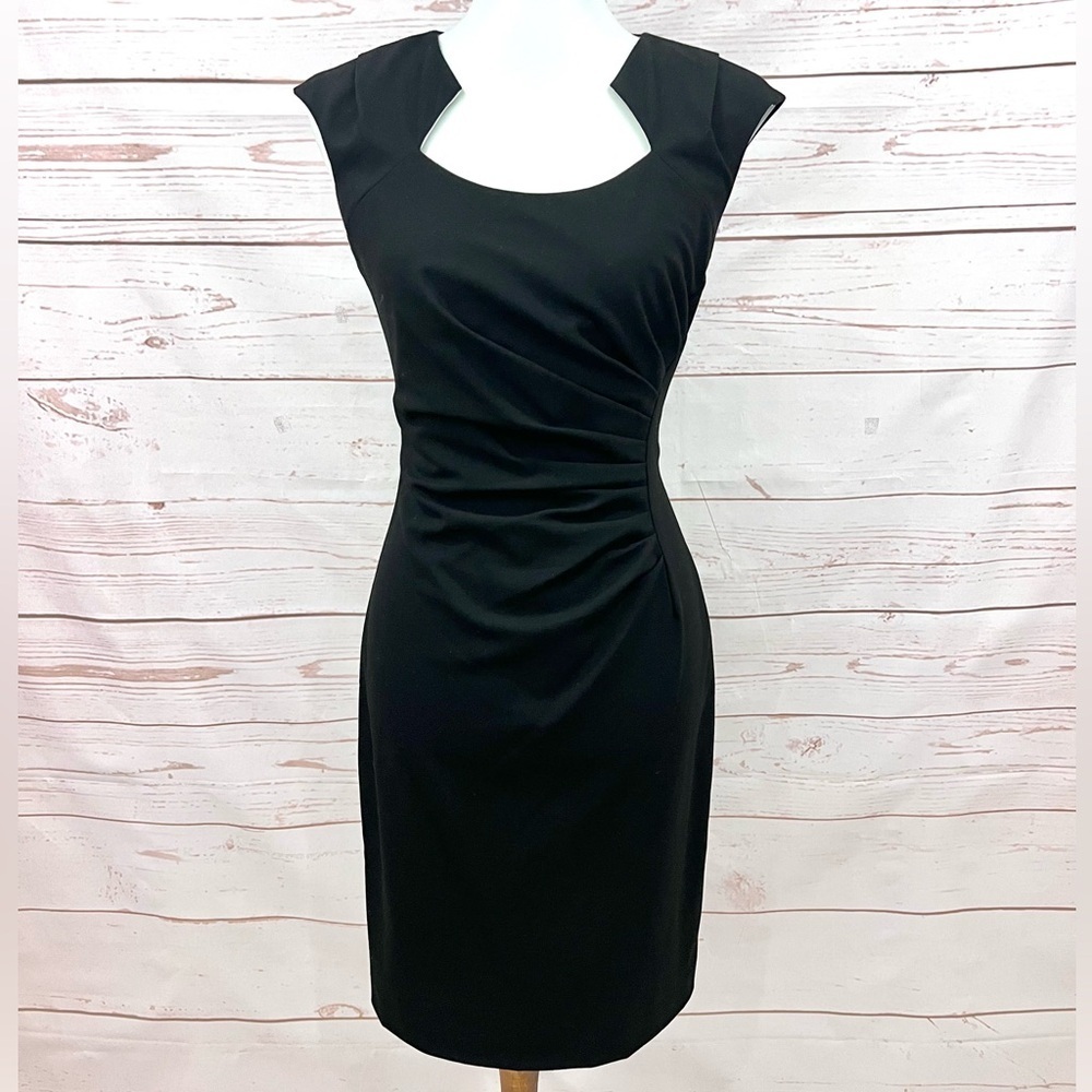 Calvin Klein Cap Sleeve Asymmetrical Ruched Sheath Dress LBD